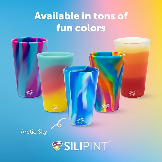 Silipint 16oz Silicone Pint Glass – Unbreakable BPA-Free Reusable Silicone Drinking Cup – Flexible Dishwasher Microwave & Freezer Safe – Stemless Glass for Water Coffee Smoothies (Classic Blue)