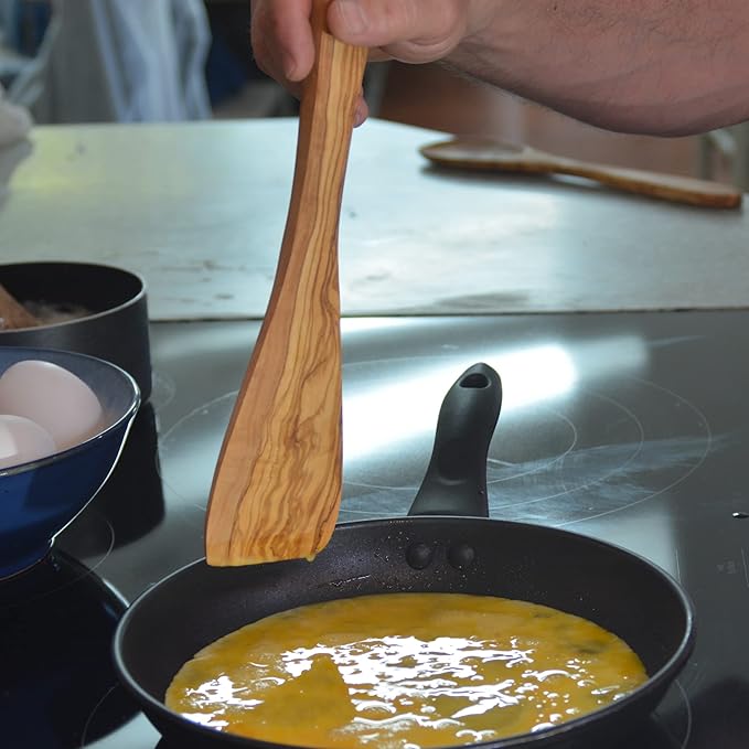 Olive Wood Spatula For Cooking | 12" Large & 3" Wide Flat Wooden Spatula Ideal Nonstick Cookware, Stirring, Fry, Mixing, And Flipping | Wooden Spoons For Cooking | Long Handle Olive Wood Utensils
