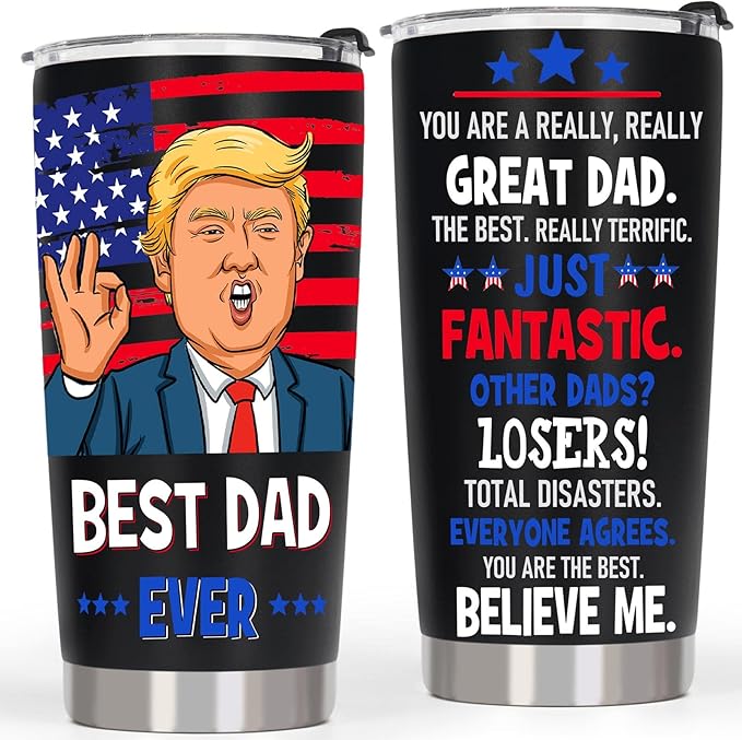 Gifts for Dad from Daughter Son kids - Best Dad Ever Tumbler Gifts for Christmas - Funny Father Christmas Birthday Presents, 20 OZ Stainless Steel Insulated Travel Coffee Tumbler Cup for Father
