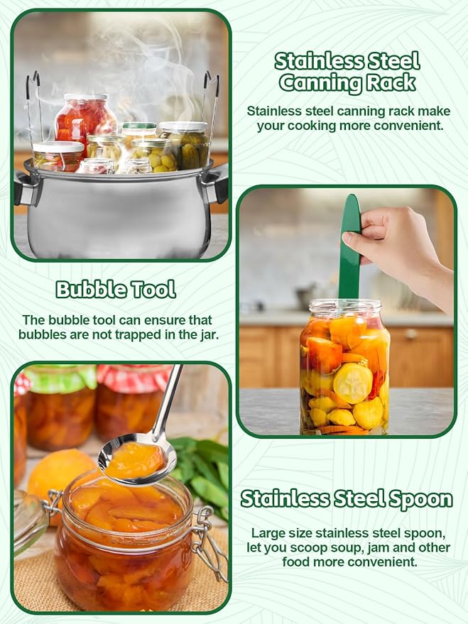 Kalolary Kitchen Canning Starter Kit - 19PCS Supplies with Rack, Tong, Funnel, Jar Lifter for Fruits, Vegetables & Pickle
