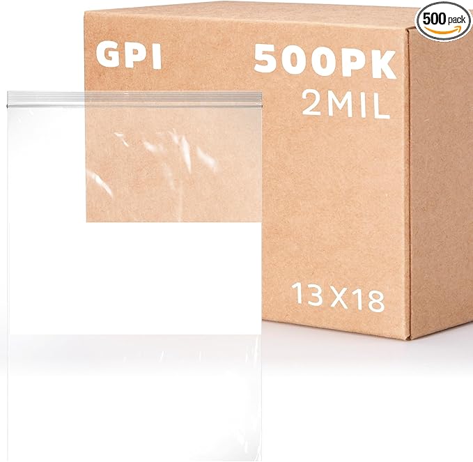 13" x 18" Extra-Large Zip Bags, 2 Mil Thick Clear Plastic Reclosable Zipper Lock Bags with Write-on White Block, with Resealable Zip Top Lock for Food Storage & Office Supplies, 500 Count