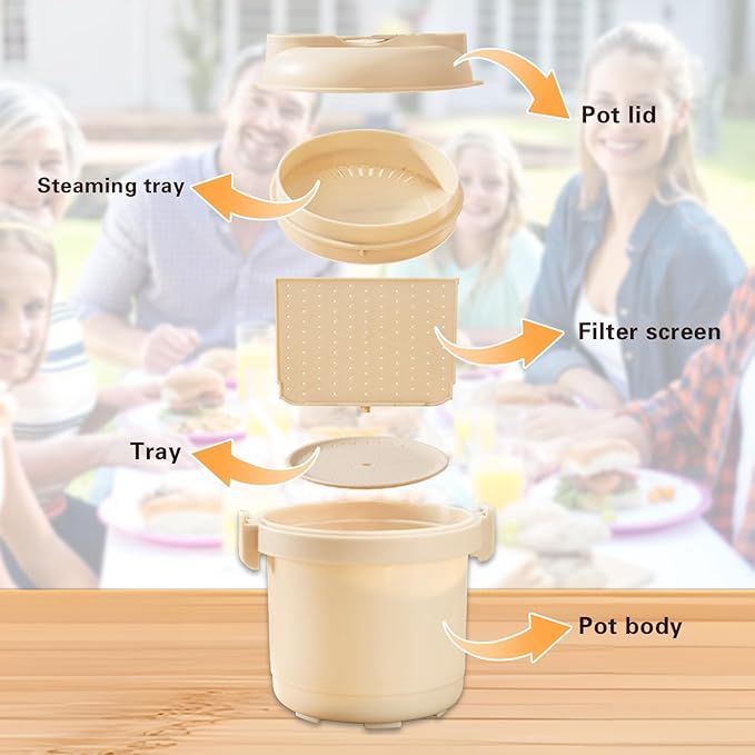 BestYiJo Microwave Rice Cooker Steamer with Removable Dividers & Spoon - Perfect for Cooking Rice, Steaming Vegetables and Reheating Food - Ideal for Students, Professionals, Families