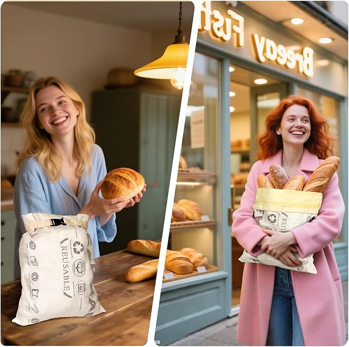 Beeswax Bread Bags for Sourdough, 2 Pack Fresh Bread Storage, Bread Keeper for Homemade Bread, Reusable Beeswax Bread Bag, Large Capacity Portable