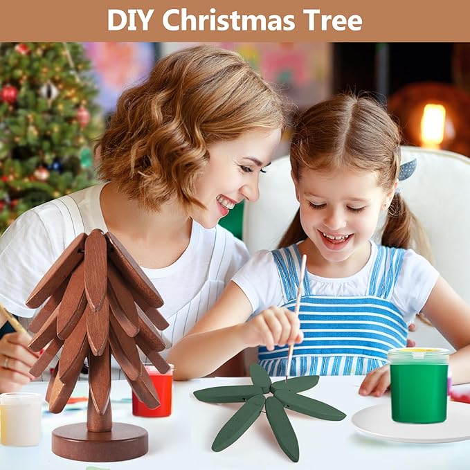 Wooden Tree Trivets for Hot Dishes, Wood Coasters Set of 5 for Hot Pots and Pans Stackable, DIY Wooden Christmas Tree Trivet (5 Walnut Trivets +1 Stand)