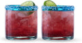 Segunda Vida Primavera Hand Blown Short Tumblers, Recycled Drinking Glasses with Blue Rim for Margarita, Tequila, Cocktails, Iced Drinks, Birthday Gifts for Women, Mexican Glassware, 12 oz, Set of 2