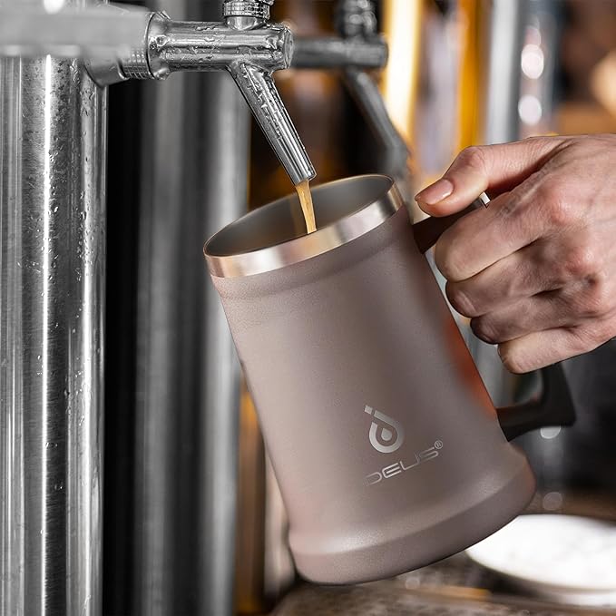 Ideus Insulated Beer Stein, 24/32oz Stainless Steel Double Walled Beer Mug Giant Bar Drinkware Metal Beer Cup with Big Grip Handle (Dusty Pink, 24oz (710ml))