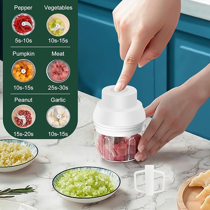 Electric Garlic Chopper, 250ML Garlic Mincer with Egg Beater, Mini Portable Vegetable Chopper, Onion Grinder Masher, USB Small Food Processor for Veggie, Garlic, Ginger, Chili(White)