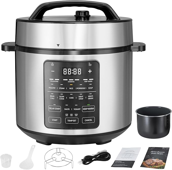 Simple Deluxe 6QT 12-in-1 Multi Electric Pressure Cooker, Non-Stick Stainless Steel Multi-Cooker for Yogurt Maker, Slow Cook, Sauté, Cake, & Warmer, 6 Quarts