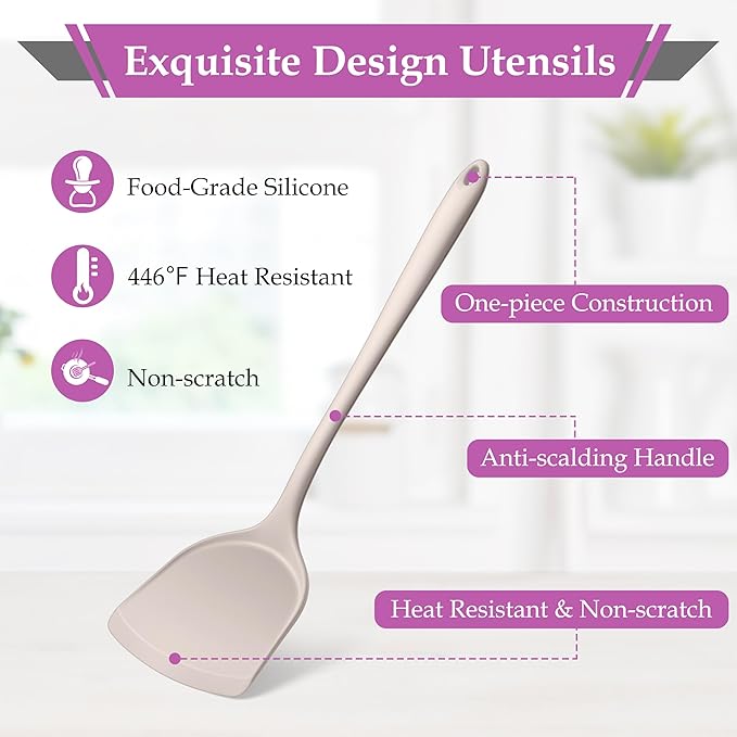 LIANYU 8Pcs Kitchen Cooking Utensils Set, Silicone Utensils Spatula Set, Heat Resistant Cooking Gadgets for Nonstick Cookware, Include Silicone Spoon, Turner, Spatula, Ladle, Multi-Color