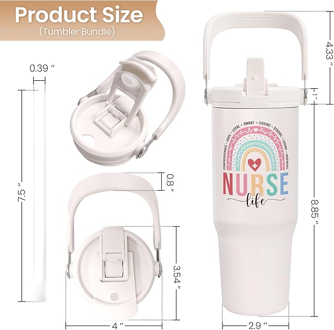 SANDJEST Nurse Gifts: 30oz Stainless Steel Tumbler with Handle & Flip Straw - Perfect for Nurse Appreciation, Birthday, Christmas, Graduation