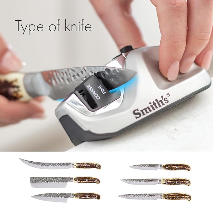 Smith's 51023 Adjustable Diamond Edge Grip Sharpener - Grey - Coarse & Fine Sharpeners - Compact - Stable Non-Slip Base – Pull Through Knife Sharpener