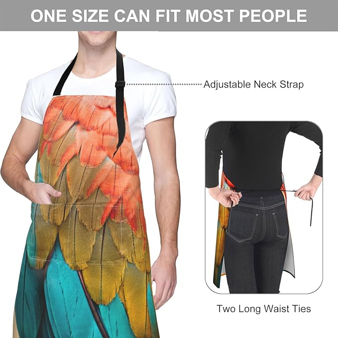 Whimsical Highland Cow Apron, Adjustable Kitchen Shaggy Cow & Wildflowers Aprons with Pockets for Cooking BBQ Gardening, 28×33 IN, Holiday Gifts for Women Wife, for Chef Baking, Oxford Fabric