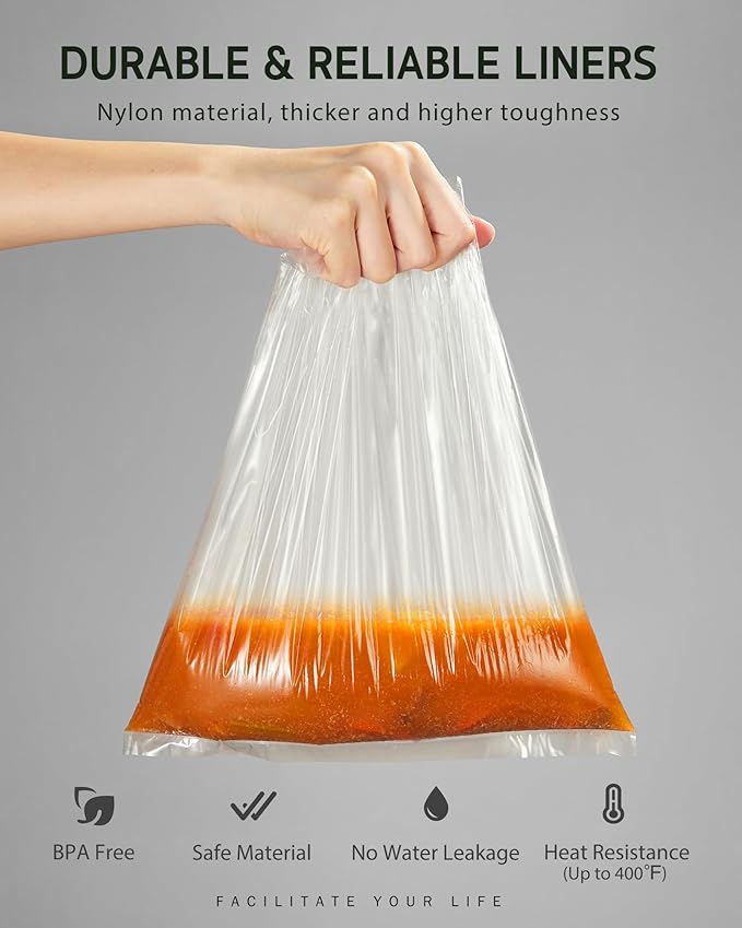 Syntus Slow Cooker Liners, 60 Count Cooking Bags Large Size Disposable Pot Liner Plastic Bag, Fit 3QT to 8QT for Slow Cooker Cooking Trays, 13"x 21", 60 Liners
