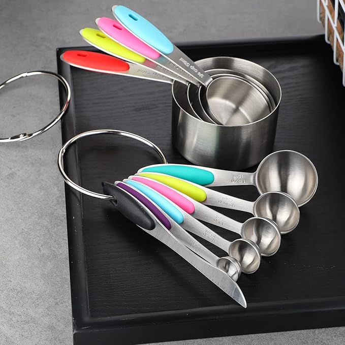 Measuring Cups and Spoons Set Stainless Steel Includes 4 Measuring Cups 5 Measuring Spoons and 1 Leveler for Dry or Liquid Ingredients (C4S6)