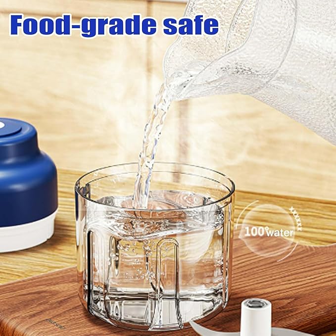 Electric Garlic Chopper, 300ml Mini Portable Veggie Cutter, Dicer with 4 Stainless Steel Blades, One-Touch Operation for Garlic, Onion, Nuts, Easy to Clean, Dishwasher Safe (White)