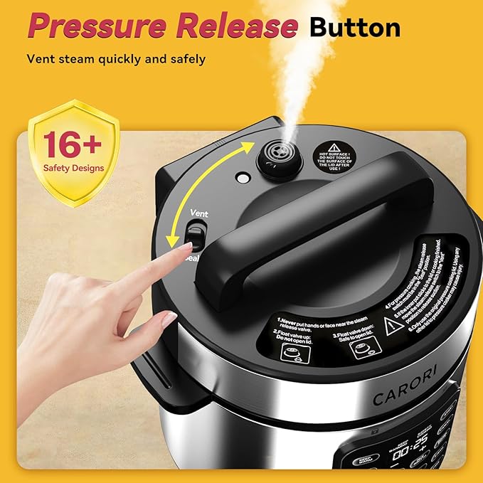 Electric Pressure Cooker 6 Quart Silver, Non-stick Pot, 9-in-1 Instant Pot, 12 Preset Functions with Touchscreen, Safe Steam Release, Stew, Slow Cook, Rice, Sauté, Warmer