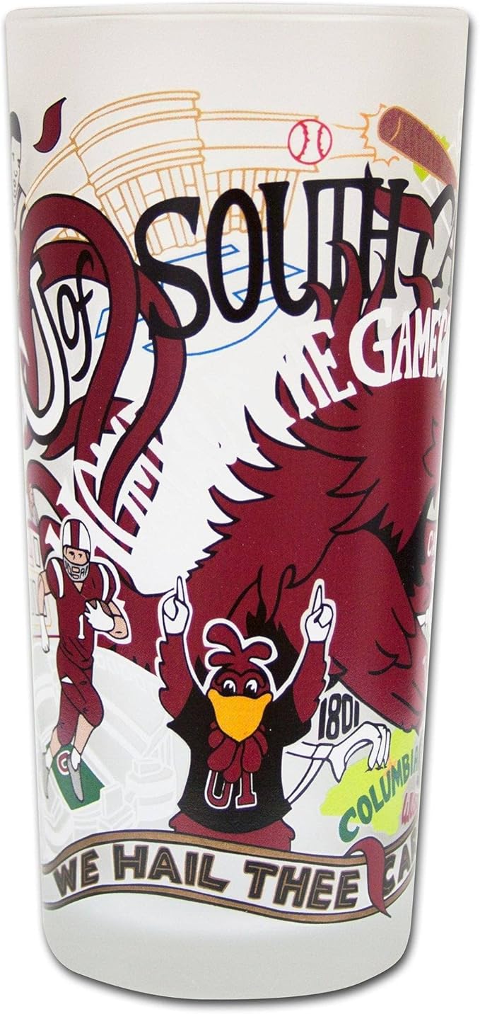 Catstudio Drinking Glass, University of South Carolina Glass Cup for Kitchen, 15oz Dishwasher Safe Tumbler for USC Alumni