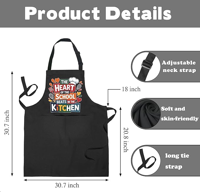 Funny Cafeteria Crew Aprons with Pockets, Cafeteria Worker Staff Appreciation Gifts