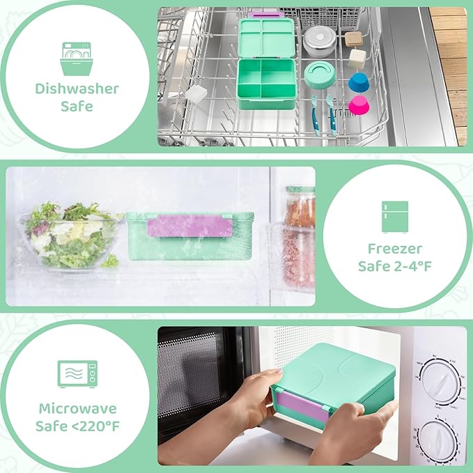 JSLOVE Bento Lunch Box with Leak Proof Thermos Food Jar for Kids, Food Lunch Containers for Girls with 4 Compartments, BPA-Free with Utensils, Food Picks, Sauce Jar & Silicone Lunch Box Dividers