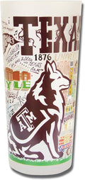 Catstudio Drinking Glass, Texas A&M University Glass Cup for Kitchen, 15oz Dishwasher Safe Tumbler for TAMU Alumni