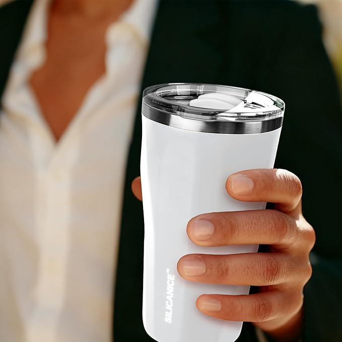 20oz Soft Touch Diamond Tumbler - Double Wall Stainless Steel Vacuum Insulated Coffee Cup With Detachable Slider Lid | BPA Free, Dishwasher Safe, Thoughtful Gift for Her - Snow White
