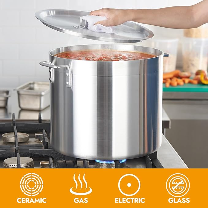 CURTA 32 Quart Aluminum Stock Pot with Lid, Heavy Duty Commercial Grade Large Capacity Cooking Pot for Boiling, Stewing, Great for Kitchen, Restaurant, Catering, and Home Use,NSF certified