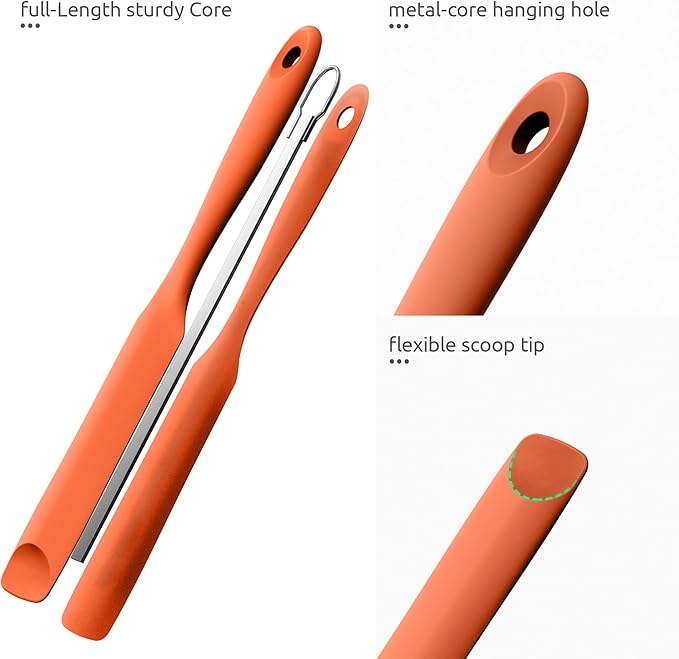 U-Taste Silicone Jar Spatula for Sourdough Starter: Long Skinny Food-Grade Jam Spreader, Sturdy Stirring Stick Bowl Scraper with Flexible Spoon Tip, Mixing Icing Tool, Peanut Butter Knife (Orange)