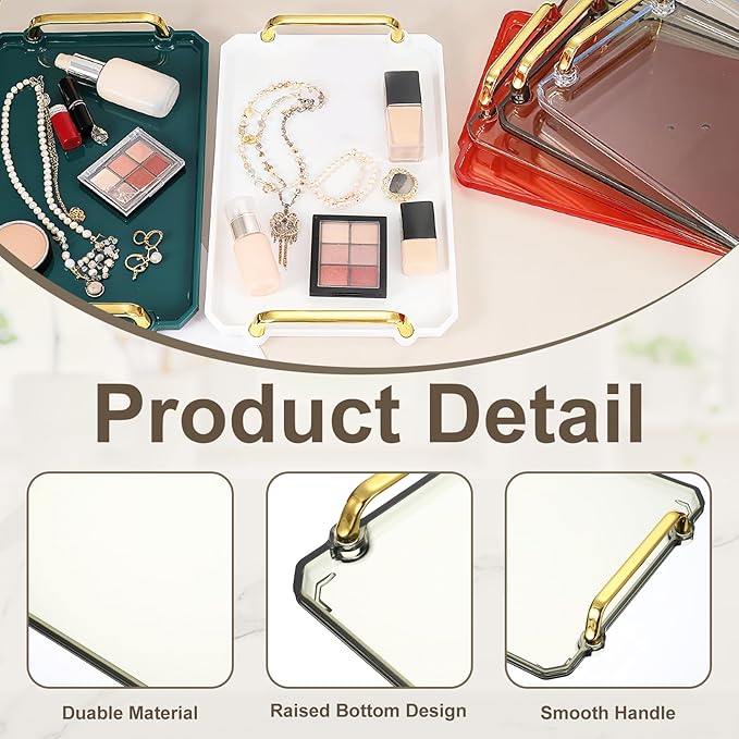 uxcell Plastic Serving Tray with Golden Handle, 12 x 8.6 Modern Rectangular Decorative Tray Acrylic Reusable Tea Platter for Countertop Bathroom Kitchen Home Restaurant, Clear Green