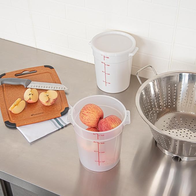 Restaurantware-Met Lux 4 Quart Food Storage Containers, 10 Translucent Storage Containers - Lids Sold Separately, Red Volume Markers, Dishwashable Containers, Side Handles, For Storing Foods