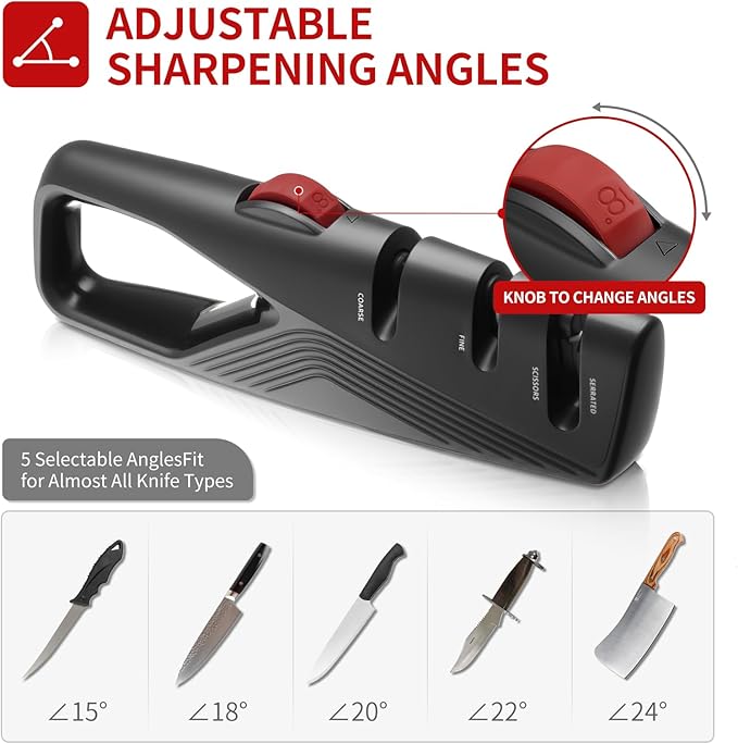 5 Precision Adjust Knife Sharpener- 3-Stage Premium Kitchen Knife Sharpener to Repair, Restore & Polish Blades