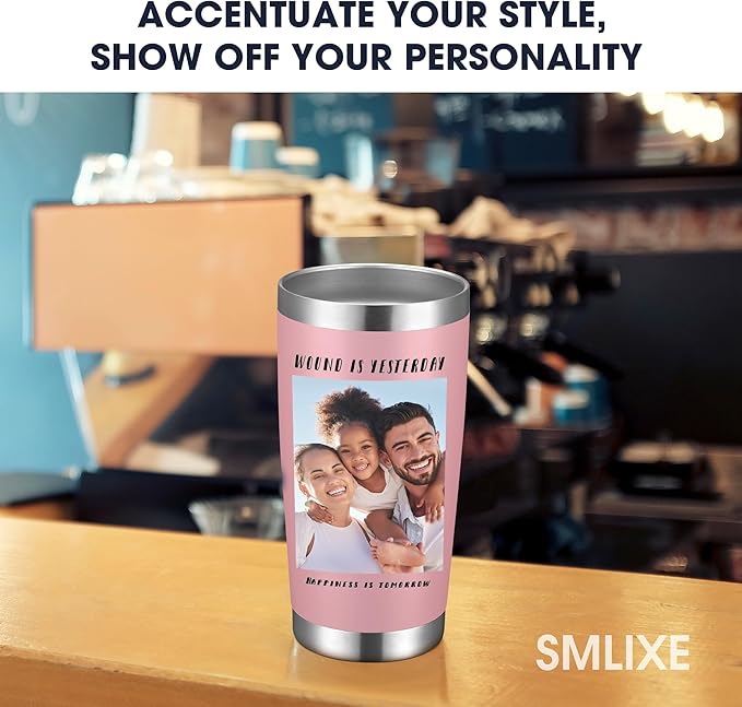 Personalized Coffee Tumbler Print in USA 20oz Stainless Steel Double Wall Insulated Coffee Cup With Text Photo Logo
