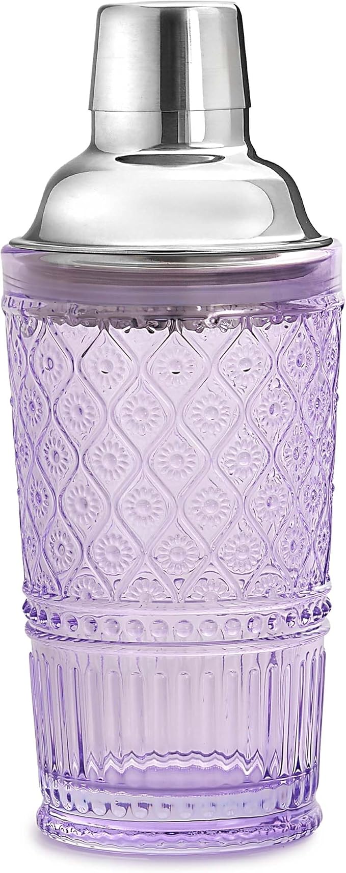 Godinger Cocktail Shaker, Martini Shaker, Glass Cocktail Shaker, Vintage Decor - 17oz, Claro Collection, Lavender