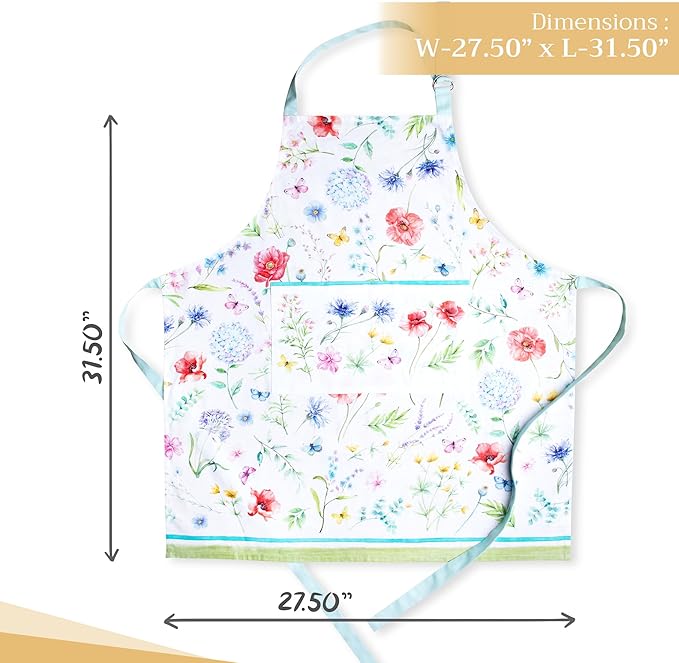 Maison d' Hermine 100% Cotton Apron for women with Pocket Kitchen Chef Apron for Men Cooking Gardening Server Waitress