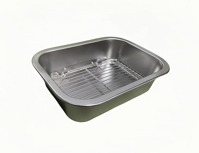 Roasting Pan Heavy Duty Stainless steel Turkey Pans for Oven,Toaster Oven Tray Pans with cooling rack,Hotel Pan, Barbeque Grill Pan,Deep Edge,Mirror treatment, Dishwasher Safe (12.4"x8.5"x2.8")