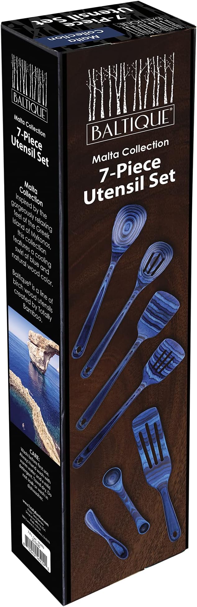 Totally Bamboo Baltique Malta Collection 7 Piece Cooking Utensil Set, Safe for Nonstick