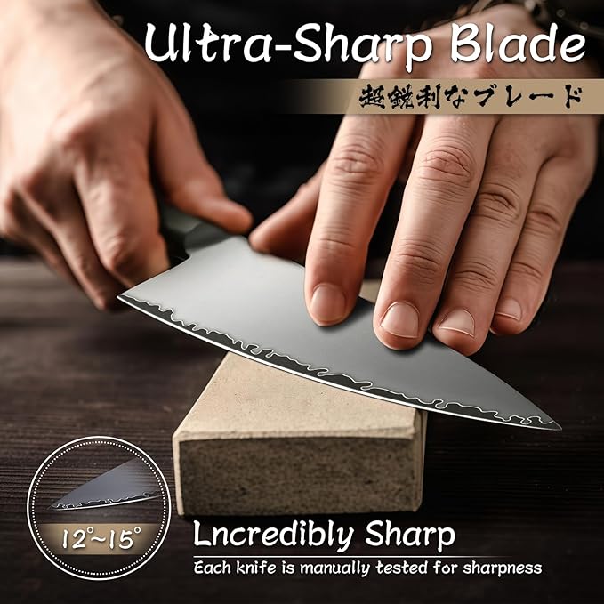 Purple Dragon Chef Knife 7.8 Inch, Ultra Sharp Japanese Kitchen Knife, German Vg10 Steel Meat Cutting Chopping Dicing Vegetables, Ergonomic Wooden Handle - Christmas Gift for Men and Women