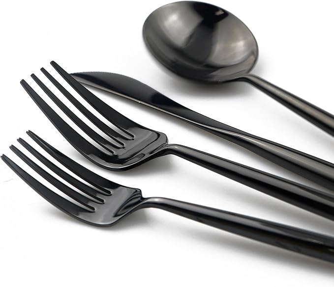 5-Piece Flatware Set, 18/10 Stainless Steel Dishwasher Safe, Mirror Polishing Black
