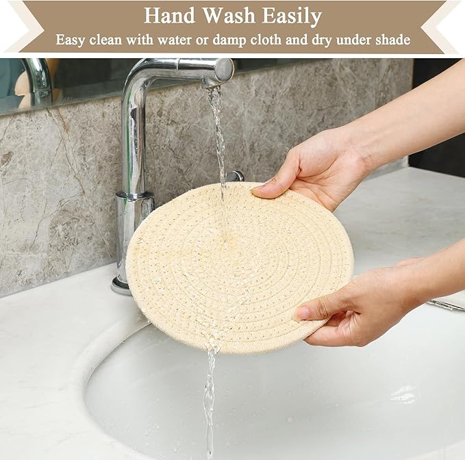 SHACOS 10 Inches Trivets for Hot Dishes, 4 Pieces Cotton Trivets Mats for Kitchen, Hot Pads for Countertops and Table, Heat-Resistant Pot Holders for Hot Pots and Pans(Khaki, 4pcs)