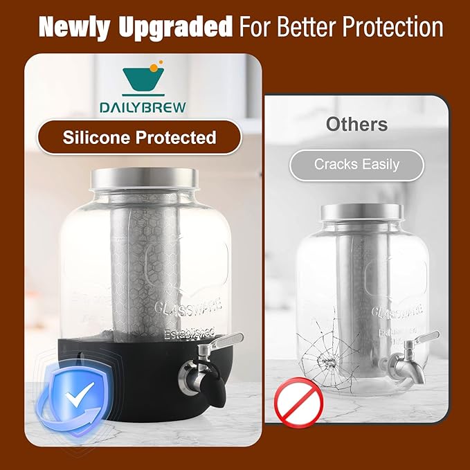 Cold Brew Coffee Maker, Cold Brew Maker 1 Gallon With Stainless Steel Filter, Cold Brew Pitcher With Stainless Steel Spigot, Ice Tea Maker With Airtight Lid, Cold Brew Coffee Maker With Silicone