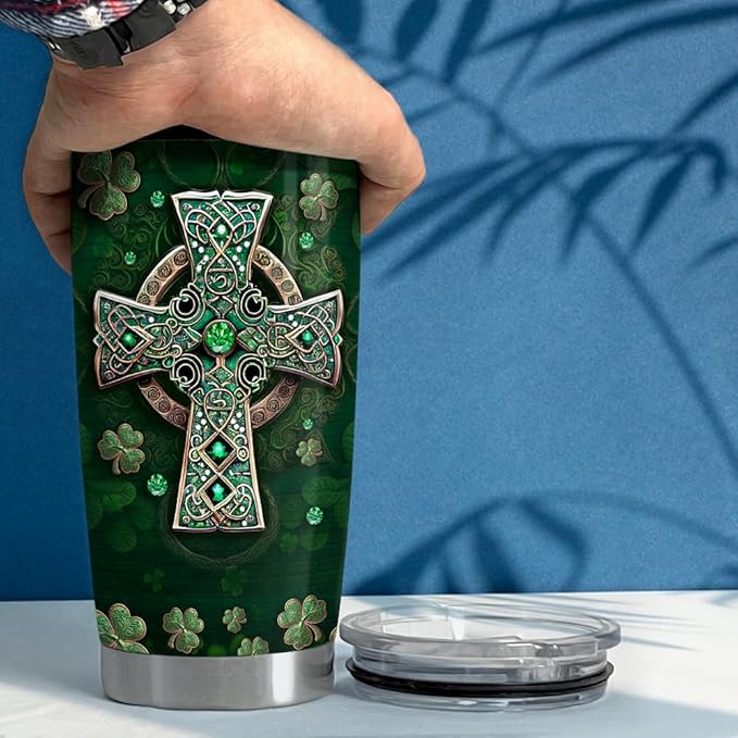 SANDJEST Irish Tumbler 20oz Irish Facts Celtic Cross Stainless Steel Tumbler with Lid Gift for Women Birthday Christmas