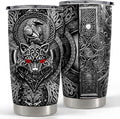 SANDJEST Wolf Tumbler Raven Viking 20oz Tumblers with Lid Gift for Men Dad Son Father Husband Christmas Birthday