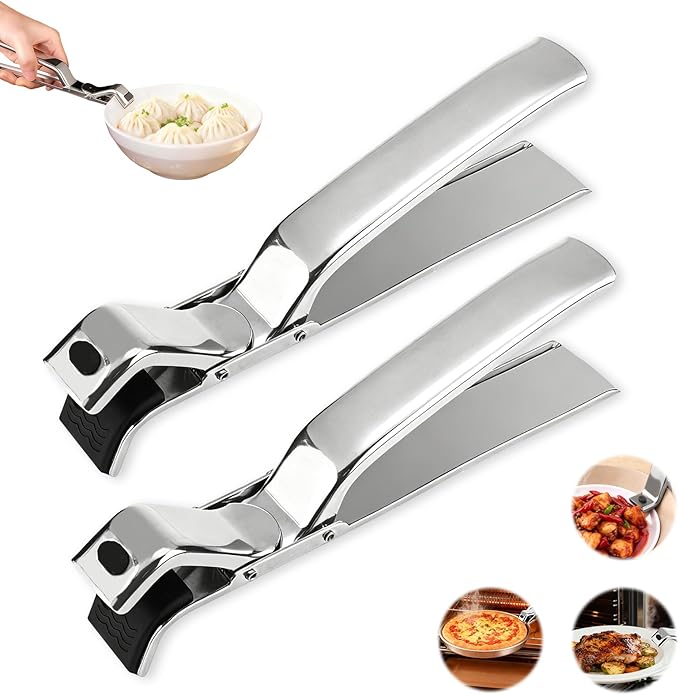 2Pcs Stainless Steel Hot Plate Gripper Clips - Multi-Purpose Hot Bowl 2026 New Upgrade Hot Plate Gripper Tongs for Oven, Air Fryer, Steamer, Non-Slip Design, Pots & Bowls