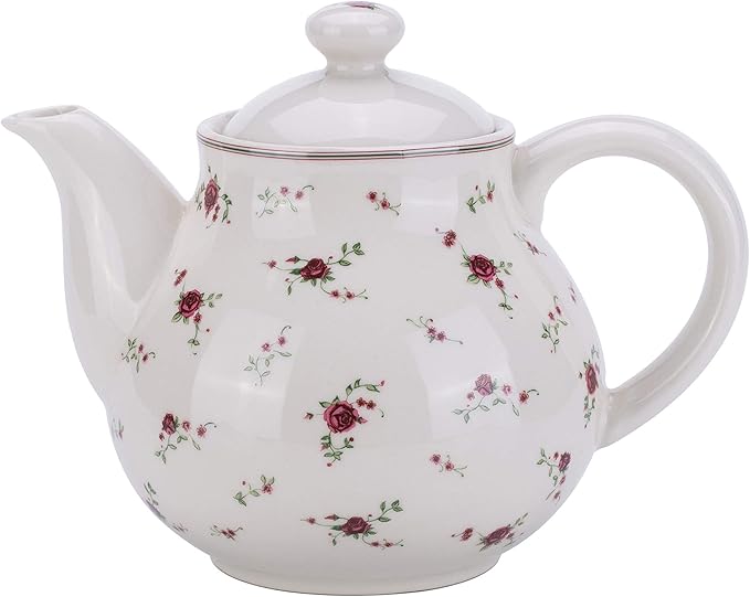 Porcelain Teapots with Lids,Vintage Teapot Beautiful Rose Design,Floral Ceramic Tea Pot Large for Kitchen and Dinning,China Teapot for Afternoon Tea or Coffee,Home Decorative Good Gifts,Beige