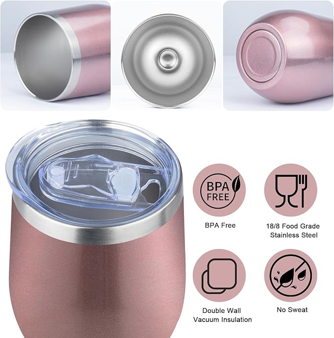 12 Oz Insulated Wine Tumbler with Lid Double Wall Vacuum Stainless Steel Wine Glass Coffee Mug Insulated Tumbler Cup for Champaign, Cocktail, Beer (Mixed, 6 Pack)