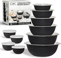 COOK WITH COLOR Stainless Steel Mixing Bowls Set - Nesting Bowls, 14 Pieces, Black