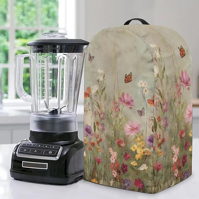 Wildflower Butterfly Blender Cover Dust Proof Small Appliance Cover Foldable Dust Cover Kitchen Decorations for Blender Food Processor Juicer