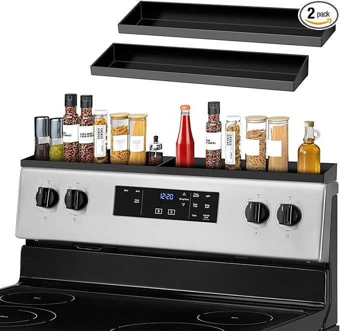 30" Magnetic Stove Top Shelf Spice Rack,2 Pack 15" kitchen Seasoning Organizers Storage Gadgets Spice Rack Over The Stove Shelf Metal (Black-2 Pack 15")