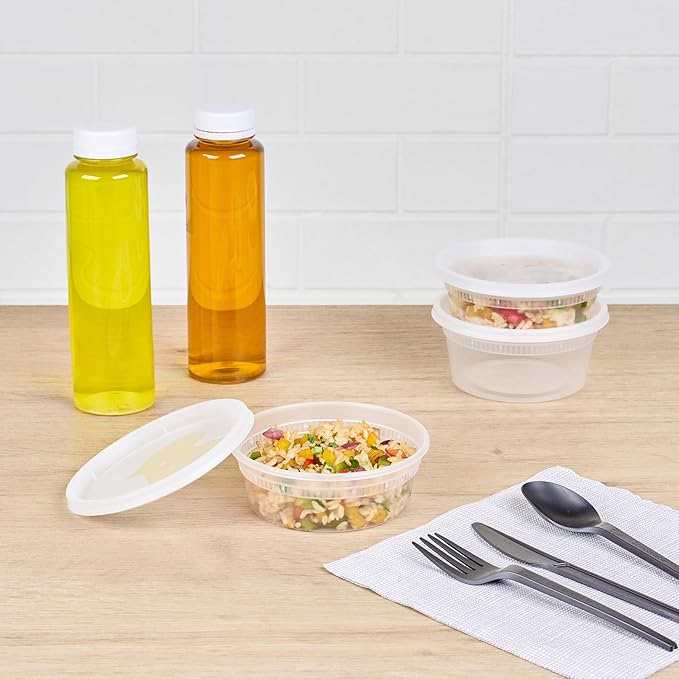 Restaurantware-Asporto 8 Ounce Deli Containers With Lids, 100 Microwavable Round Soup Containers - Clear Plastic Lids Included, Do Not Contain BPA, Clear Plastic Soup Containers, Disposable