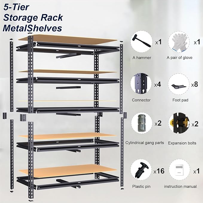 40" W Garage Shelving Unit, 2400Lbs Storage Shelves, Heavy Duty Adjustable Rack for Basement, Warehouse, Pantry, Stores, Tool Room, Freestanding Organizer