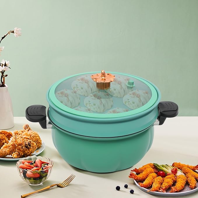 Micro Pressure Cooker, Non-stick Coating Multi-Function Micro Pressure Cooking Pot, Pumpkin Shaped Pressure Cooking Pot, for Home Kitchens, Dormitories, Flats, Etc, 8L/2.11gal (Green)